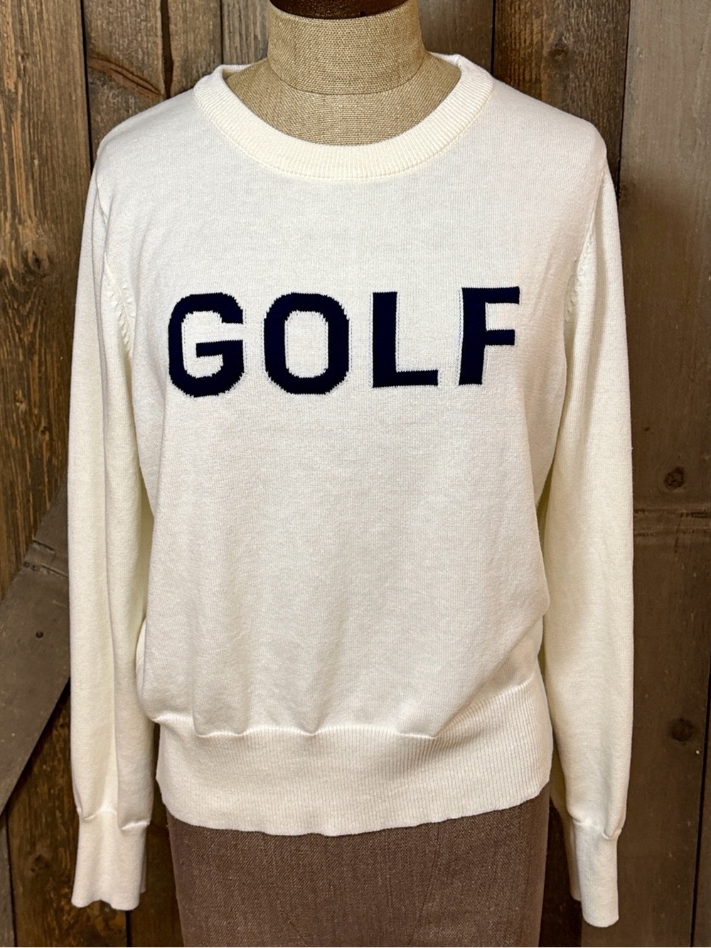 Le Lis Golf Sweater Ivory Navy Graphic Novelty Crewneck Preppy Country Club